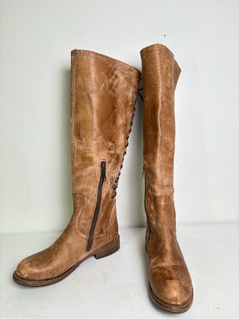BED STU Surrey Tall Leather Lace Up Corset Boot Caramel Sz 9.5 - Picture 13 of 16